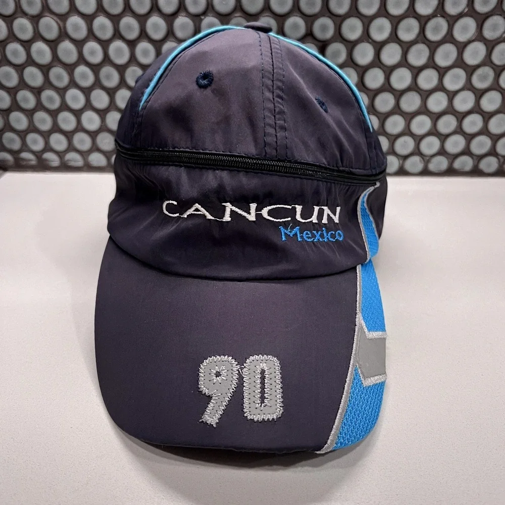 Cancun Mexico Hat Cap Blue 5 Panel Zip Outdoor‎ Adult Strap Back Lightweight